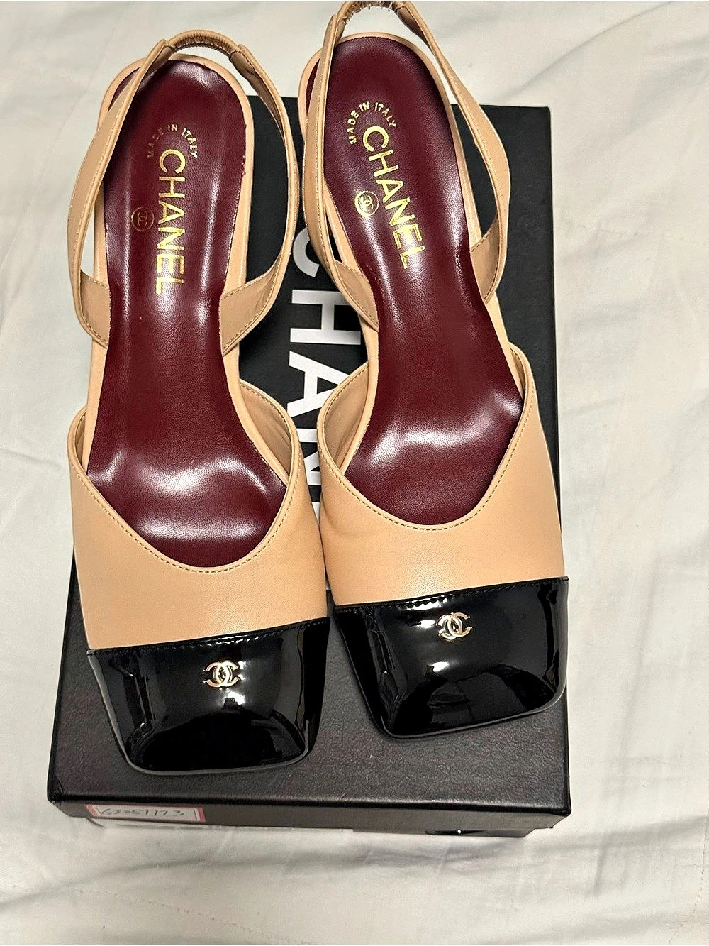 Square Toe Slingback Pumps Beige & Black EU 39